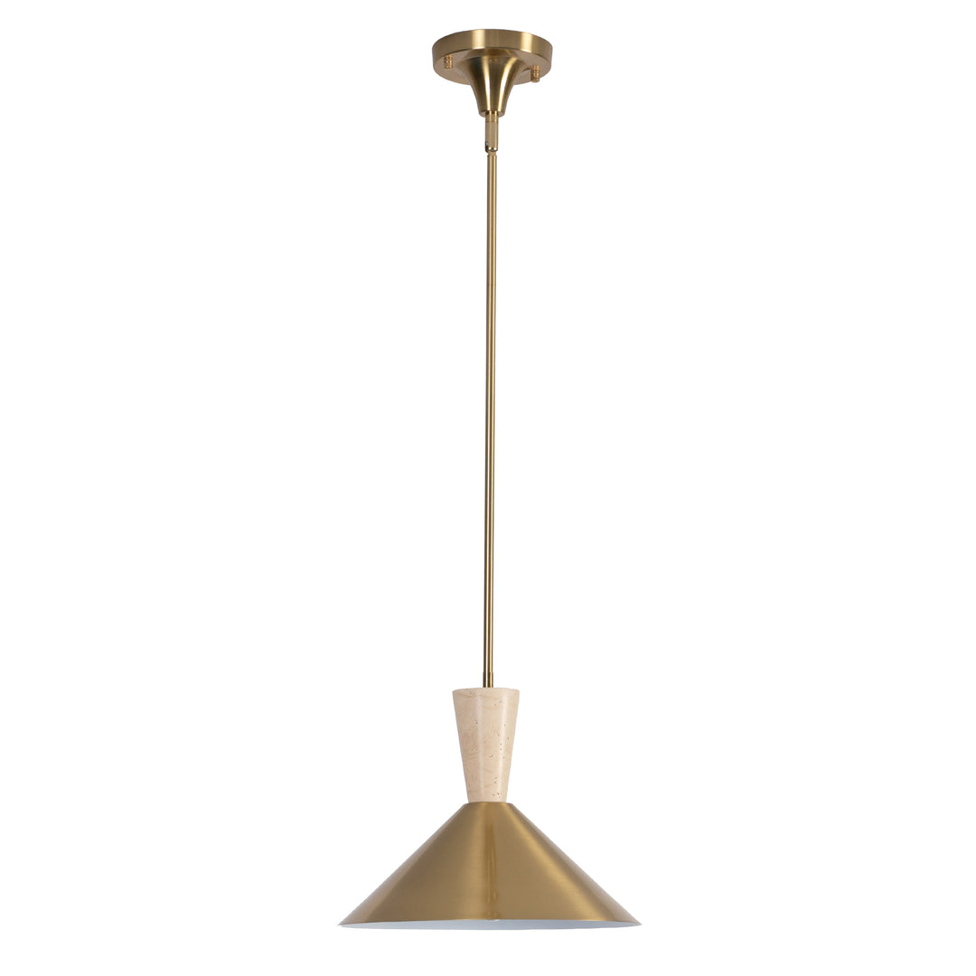1-Light 13.8"W Black Metal Modern Cone Pendant With Marble Decoration For Kitchen Island Or Dining Room #19236