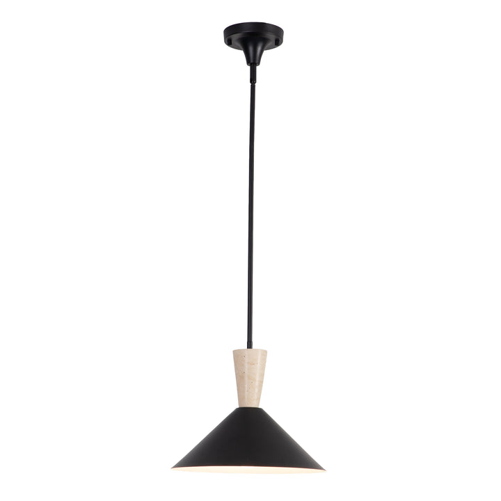 1-Light 13.8"W Black Metal Modern Cone Pendant With Marble Decoration For Kitchen Island Or Dining Room #19236
