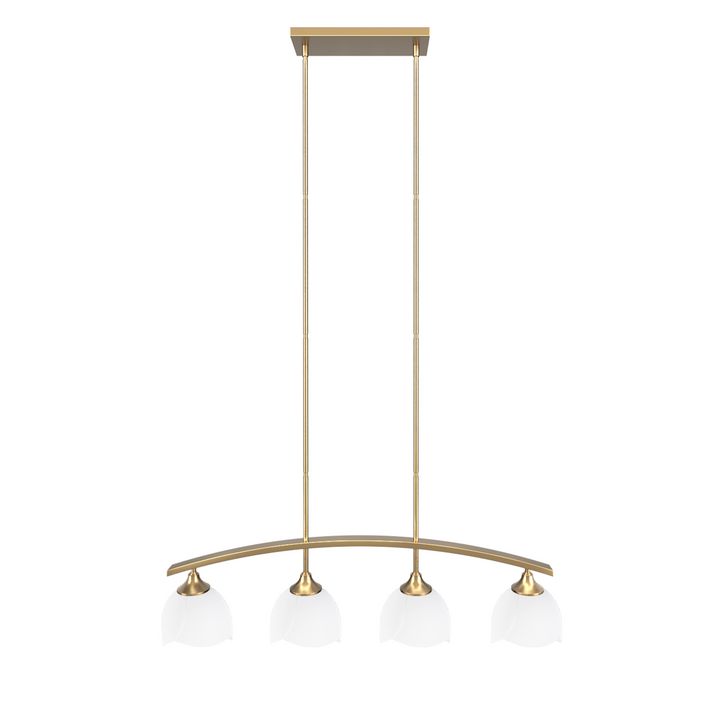 Twilight 4-Light 36"W Black/Brass Modern Linear Pendant Chandelier With Flower Frosted Glass Shades For Dining Room Or Kitchen Island #P39015