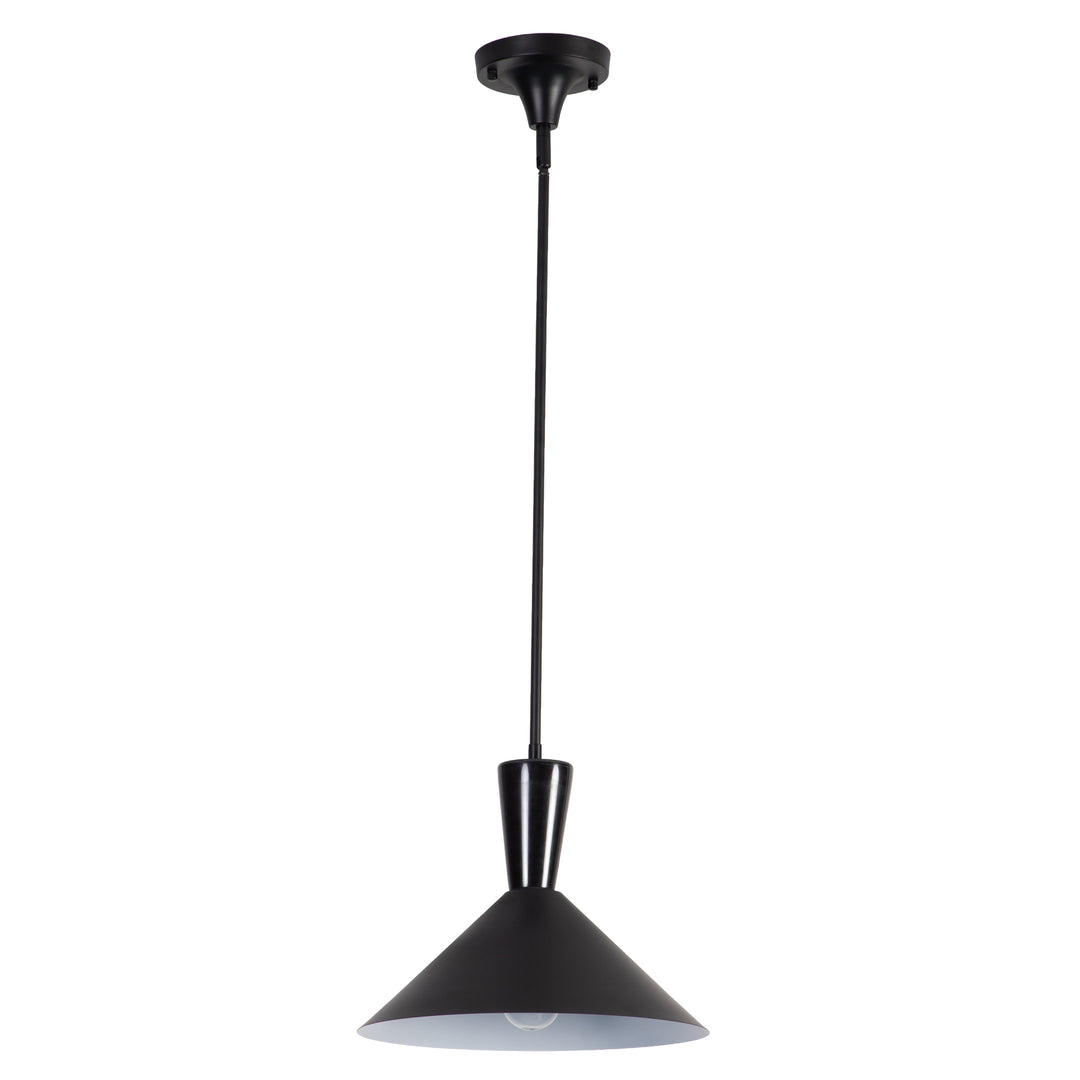1-Light 13.8"W Black Metal Modern Cone Pendant With Marble Decoration For Kitchen Island Or Dining Room #19236