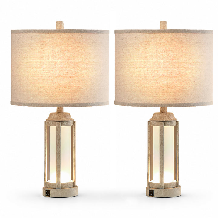 24″ Modern Farmhouse Glass Table Lamps with Night Light & USB-C, Set of 2 #T291