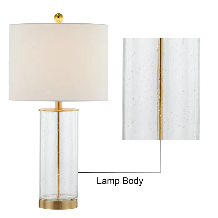 Maxax 23" Modern Glass Table Lamps Set of 2, 3-Way Dimmable Bedside Nightstand Lamps with Clear Bubble Glass, Gold End Table Lamps with White Fabric Shade for Living Room Bedrooms #T27