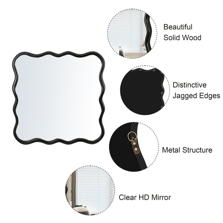 36 in. W x 36 in. H Square Framed Floating Wall Bathroom Vanity Mirror in Black Finshed Solid Wood