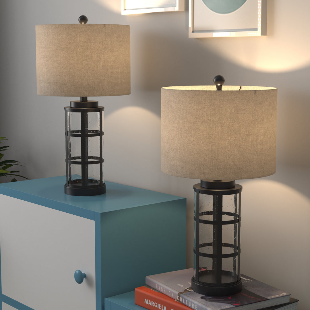 Maxax 25'' Glass Table Lamp Set of 2, Traditional Black Lamp sets with USB Port & Type C for Living Room Bedroom #T167