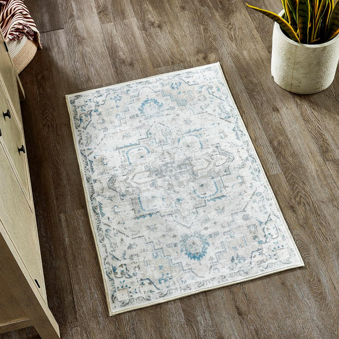 YUIlili Faux Cashmere Blue vintage-style Rugs #AZJL6