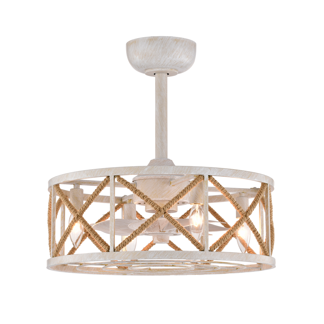 Maxax 19" Boho Caged Low Profile Ceiling Fan with Light and Remote, Stepless Color Temperature & 6 Speeds, Farmhouse Flush Mount Fan for Bedroom, Kitchen, Living Room, Kids Room #26001