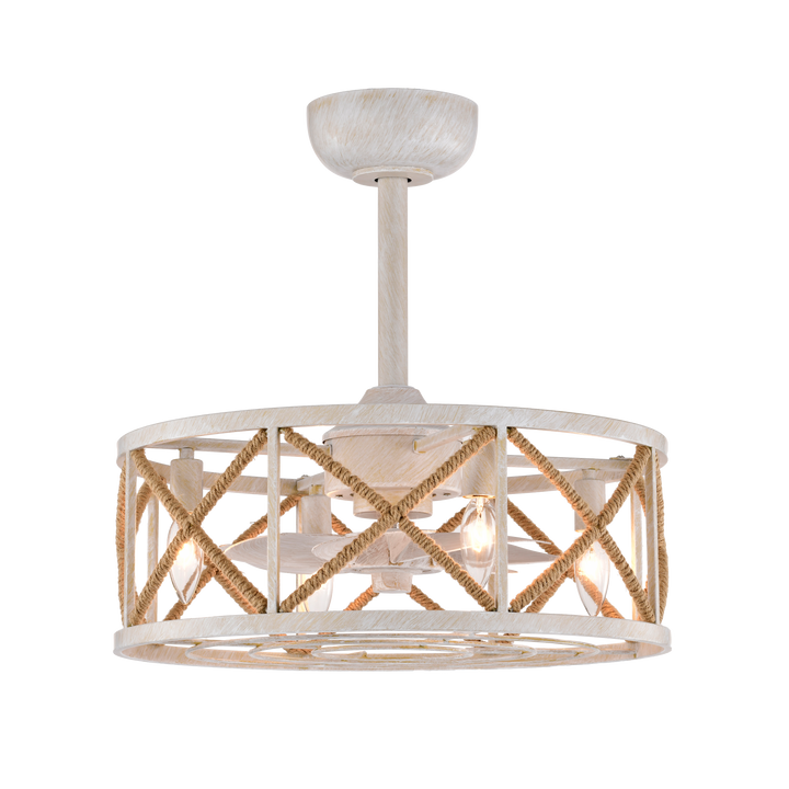 Maxax 19" Boho Caged Low Profile Ceiling Fan with Light and Remote, Stepless Color Temperature & 6 Speeds, Farmhouse Flush Mount Fan for Bedroom, Kitchen, Living Room, Kids Room #26001