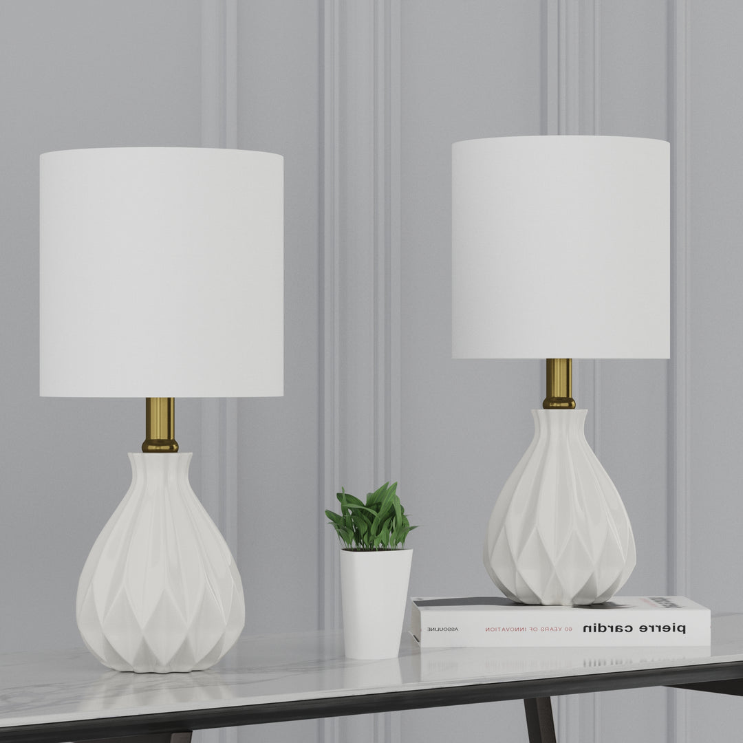 Yullili 13'' Modern Ceramic Table Lamp Set of 2 with White Lamp Shade, Mini White Table Lamps for Living Room, Bedroom