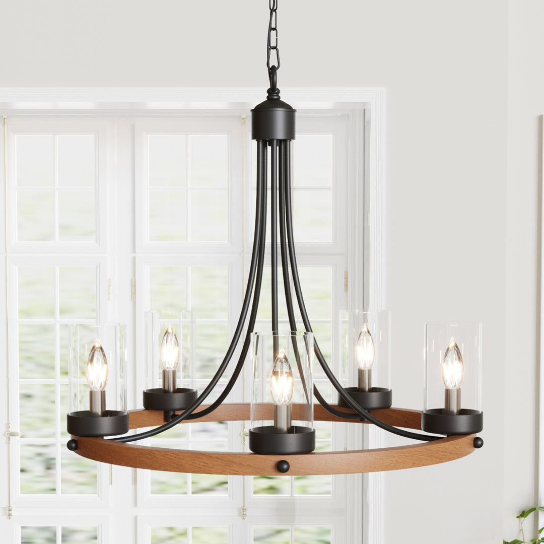 Maxax 5 - Light Candle Style Wagon Wheel Chandelier #MX19025