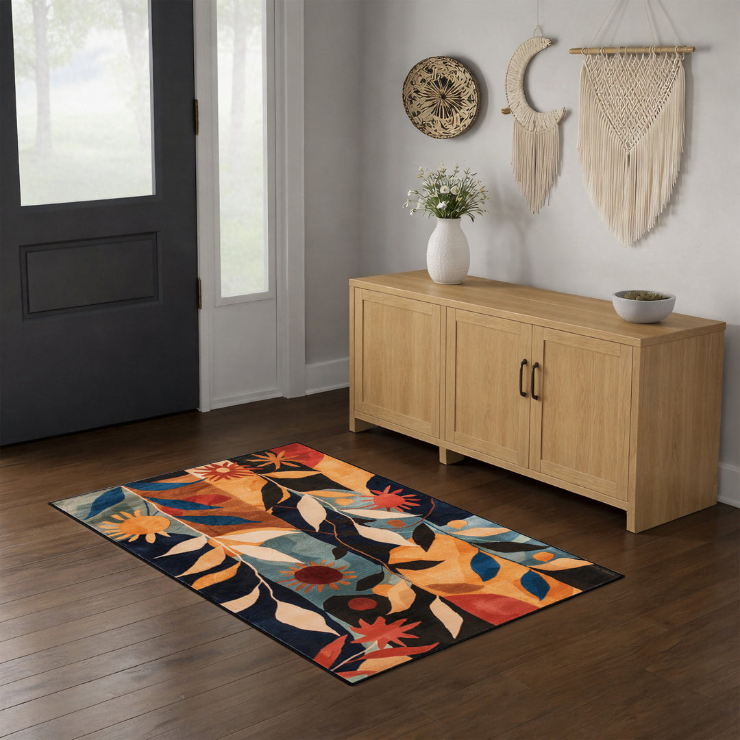YUIlili Modern Abstract Floral Area Rug Black Brown Beige Soft Low-Pile Non-Slip Machine Washable Carpet for Living Room, Bedroom, Hallway Runner Indoor Rugs #AZJL13