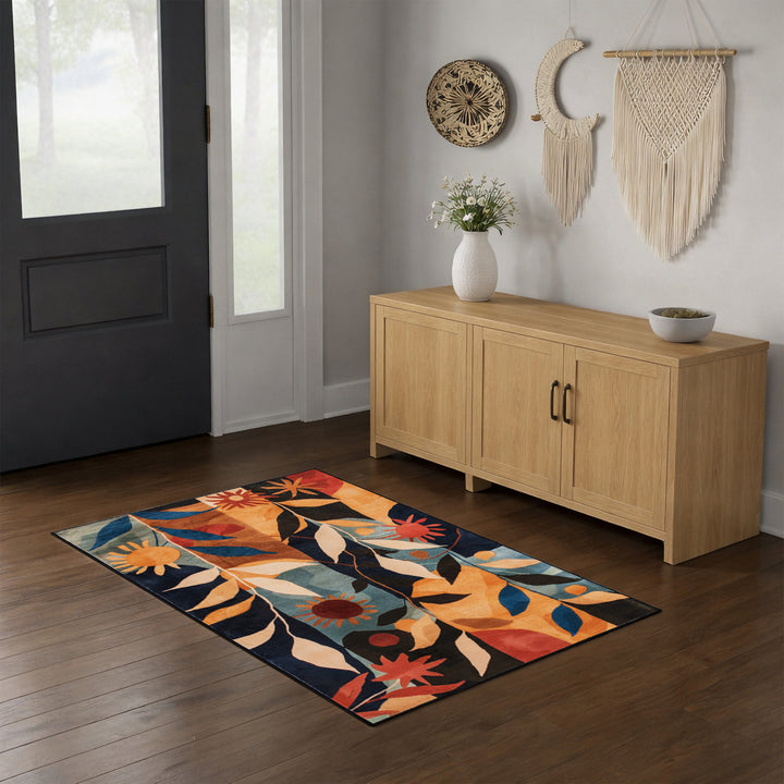 YUIlili Modern Abstract Floral Area Rug Black Brown Beige Soft Low-Pile Non-Slip Machine Washable Carpet for Living Room, Bedroom, Hallway Runner Indoor Rugs #AZJL13