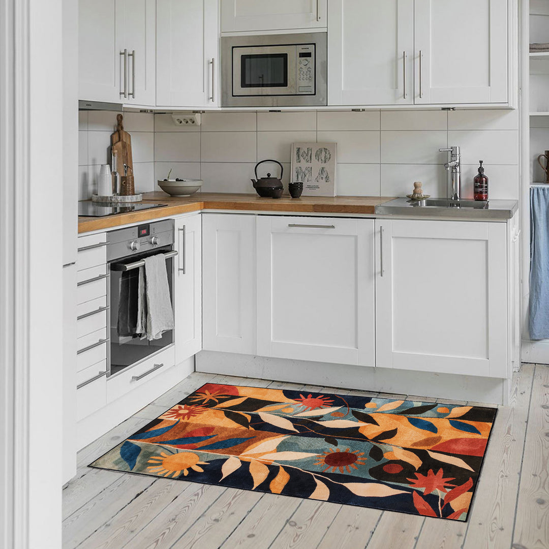 YUIlili Modern Abstract Floral Area Rug Black Brown Beige Soft Low-Pile Non-Slip Machine Washable Carpet for Living Room, Bedroom, Hallway Runner Indoor Rugs #AZJL13