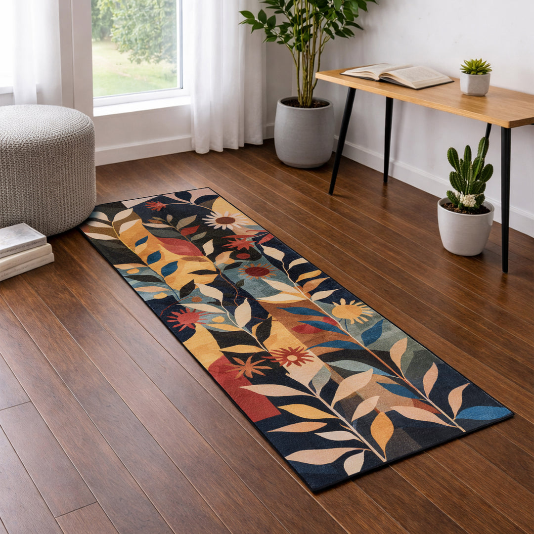 YUIlili Modern Abstract Floral Area Rug Black Brown Beige Soft Low-Pile Non-Slip Machine Washable Carpet for Living Room, Bedroom, Hallway Runner Indoor Rugs #AZJL13