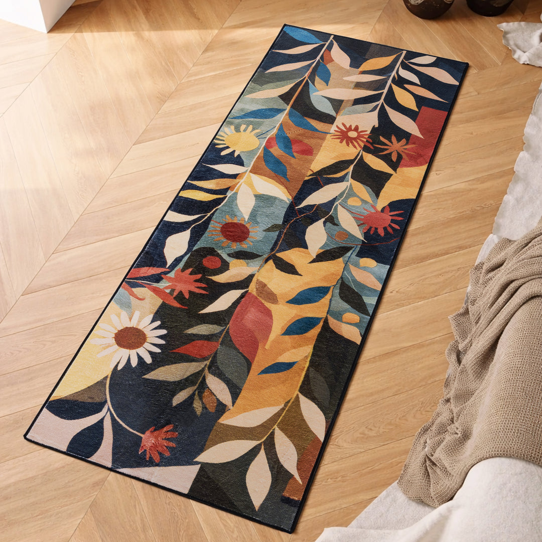 YUIlili Modern Abstract Floral Area Rug Black Brown Beige Soft Low-Pile Non-Slip Machine Washable Carpet for Living Room, Bedroom, Hallway Runner Indoor Rugs #AZJL13