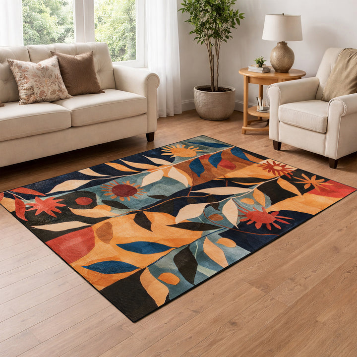 YUIlili Modern Abstract Floral Area Rug Black Brown Beige Soft Low-Pile Non-Slip Machine Washable Carpet for Living Room, Bedroom, Hallway Runner Indoor Rugs #AZJL13