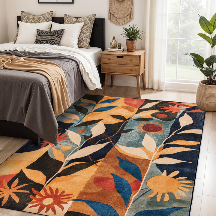 YUIlili Modern Abstract Floral Area Rug Black Brown Beige Soft Low-Pile Non-Slip Machine Washable Carpet for Living Room, Bedroom, Hallway Runner Indoor Rugs #AZJL13