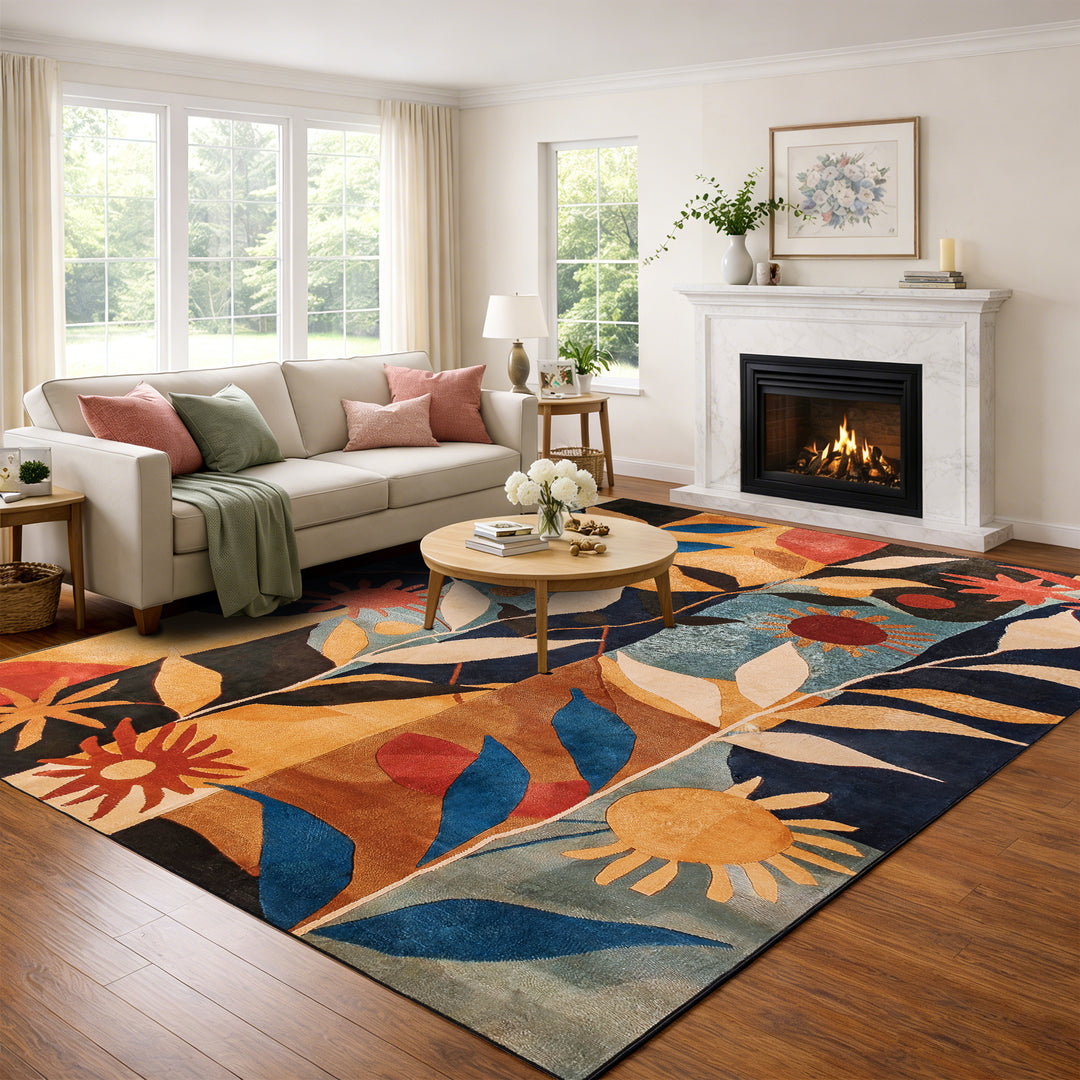 YUIlili Modern Abstract Floral Area Rug Black Brown Beige Soft Low-Pile Non-Slip Machine Washable Carpet for Living Room, Bedroom, Hallway Runner Indoor Rugs #AZJL13
