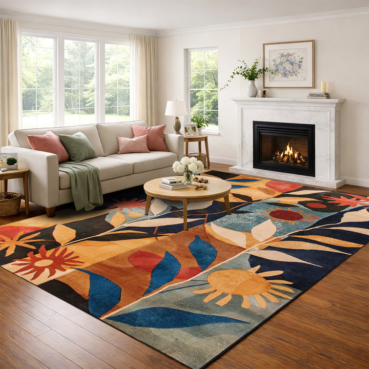 YUIlili Modern Abstract Floral Area Rug Black Brown Beige Soft Low-Pile Non-Slip Machine Washable Carpet for Living Room, Bedroom, Hallway Runner Indoor Rugs #AZJL13
