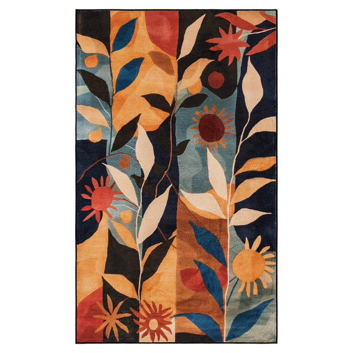 YUIlili Modern Abstract Floral Area Rug Black Brown Beige Soft Low-Pile Non-Slip Machine Washable Carpet for Living Room, Bedroom, Hallway Runner Indoor Rugs #AZJL13