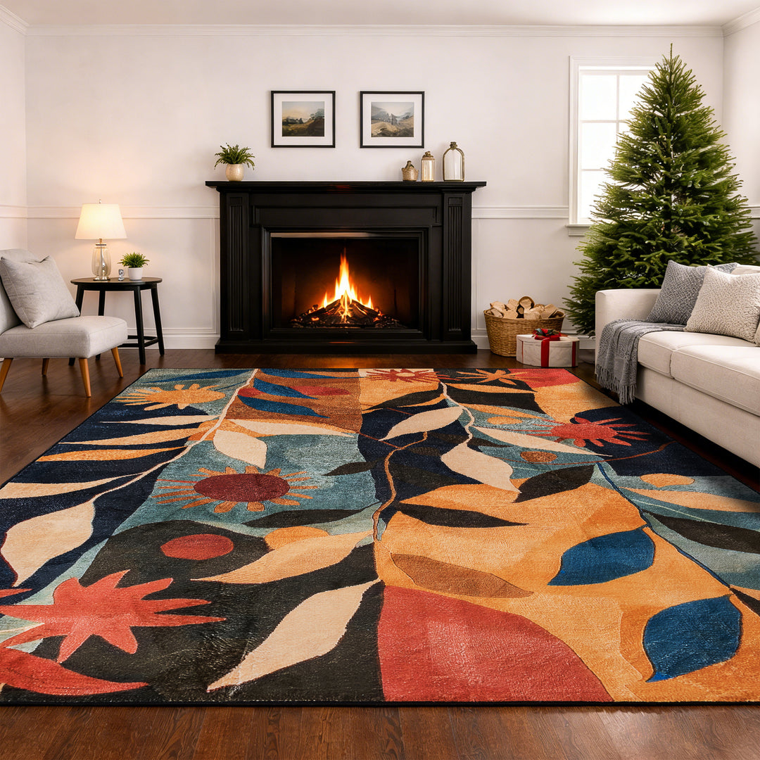 YUIlili Modern Abstract Floral Area Rug Black Brown Beige Soft Low-Pile Non-Slip Machine Washable Carpet for Living Room, Bedroom, Hallway Runner Indoor Rugs #AZJL13