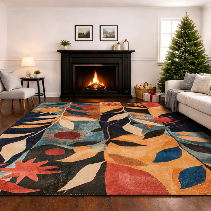 YUIlili Modern Abstract Floral Area Rug Black Brown Beige Soft Low-Pile Non-Slip Machine Washable Carpet for Living Room, Bedroom, Hallway Runner Indoor Rugs #AZJL13