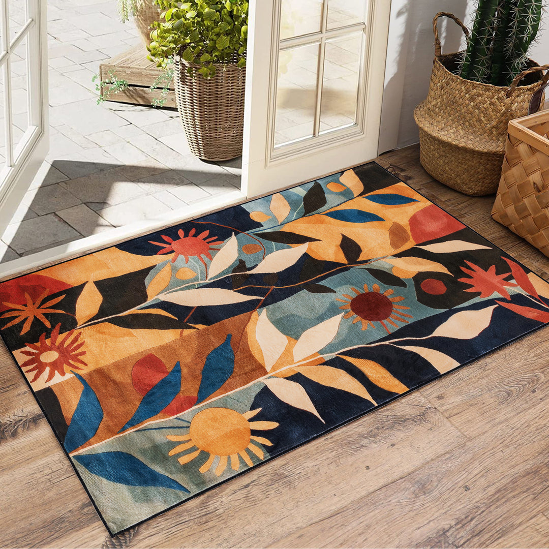 YUIlili Modern Abstract Floral Area Rug Black Brown Beige Soft Low-Pile Non-Slip Machine Washable Carpet for Living Room, Bedroom, Hallway Runner Indoor Rugs #AZJL13