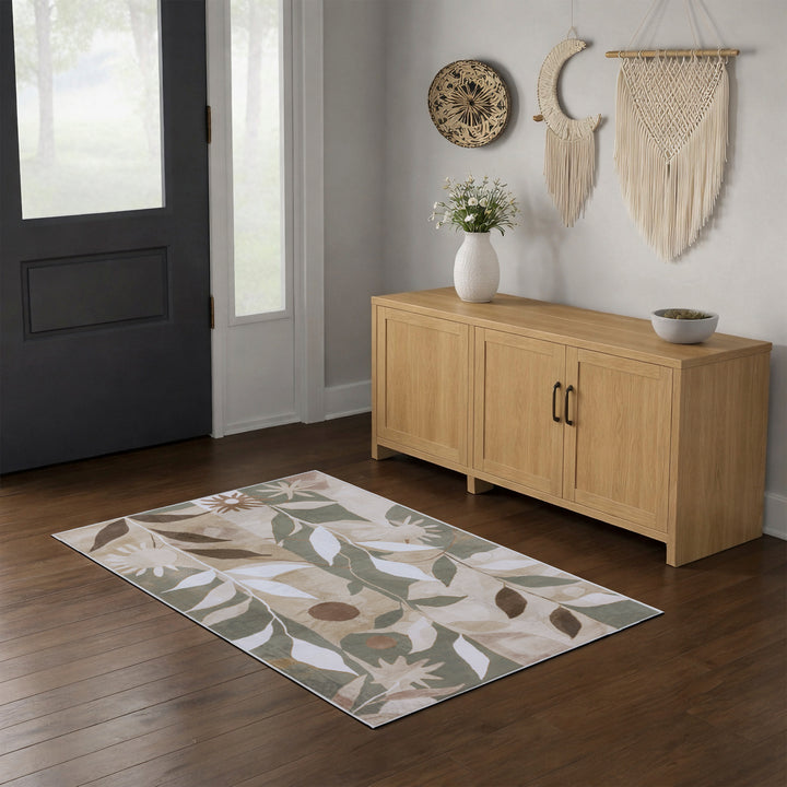 YUIlili Modern Abstract Floral Area Rug Black Brown Beige Soft Low-Pile Non-Slip Machine Washable Carpet for Living Room, Bedroom, Hallway Runner Indoor Rugs #AZJL13