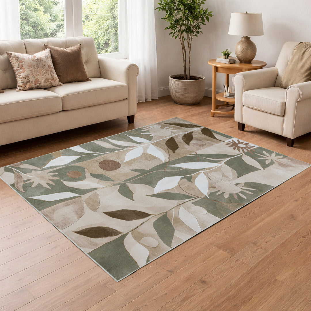 YUIlili Modern Abstract Floral Area Rug Black Brown Beige Soft Low-Pile Non-Slip Machine Washable Carpet for Living Room, Bedroom, Hallway Runner Indoor Rugs #AZJL13