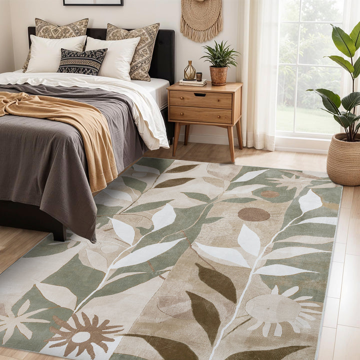 YUIlili Modern Abstract Floral Area Rug Black Brown Beige Soft Low-Pile Non-Slip Machine Washable Carpet for Living Room, Bedroom, Hallway Runner Indoor Rugs #AZJL13