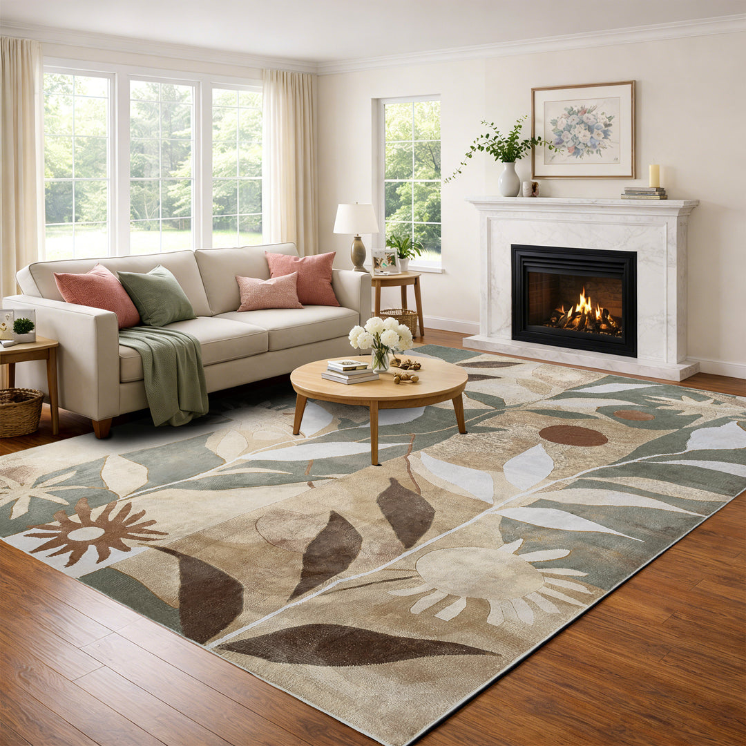 YUIlili Modern Abstract Floral Area Rug Black Brown Beige Soft Low-Pile Non-Slip Machine Washable Carpet for Living Room, Bedroom, Hallway Runner Indoor Rugs #AZJL13