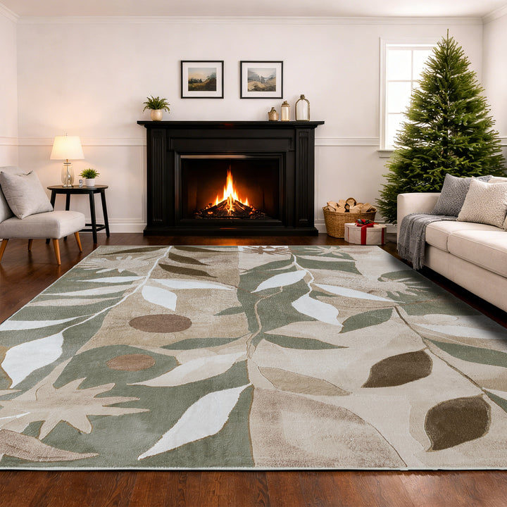 YUIlili Modern Abstract Floral Area Rug Black Brown Beige Soft Low-Pile Non-Slip Machine Washable Carpet for Living Room, Bedroom, Hallway Runner Indoor Rugs #AZJL13