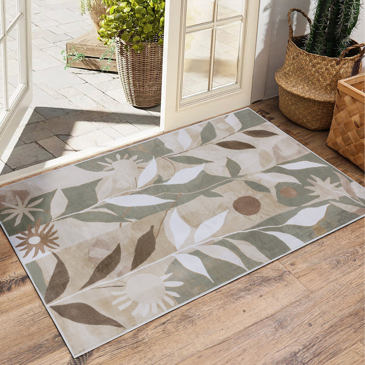 YUIlili Modern Abstract Floral Area Rug Black Brown Beige Soft Low-Pile Non-Slip Machine Washable Carpet for Living Room, Bedroom, Hallway Runner Indoor Rugs #AZJL13