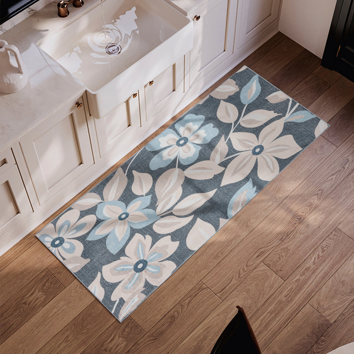 YUIlili Boho Floral Area Rug Charcoal Blue Beige Soft Low-Pile Non-Slip Machine Washable Carpet for Living Room, Bedroom, Hallway Runner Indoor Rugs #AZJL15