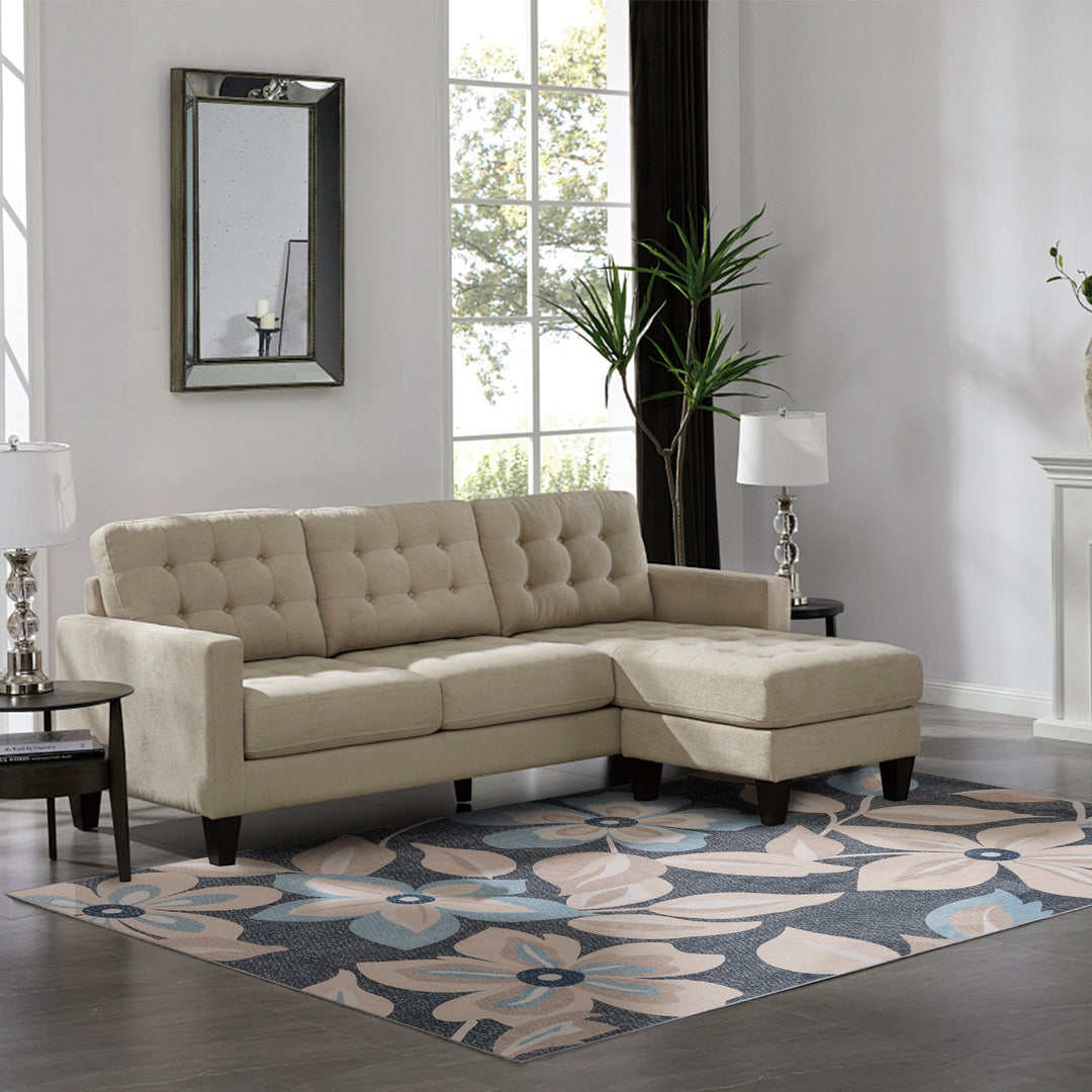 YUIlili Boho Floral Area Rug Charcoal Blue Beige Soft Low-Pile Non-Slip Machine Washable Carpet for Living Room, Bedroom, Hallway Runner Indoor Rugs #AZJL15