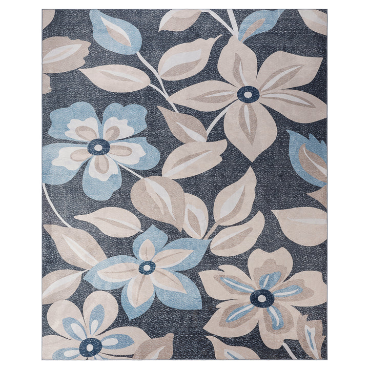 YUIlili Boho Floral Area Rug Charcoal Blue Beige Soft Low-Pile Non-Slip Machine Washable Carpet for Living Room, Bedroom, Hallway Runner Indoor Rugs #AZJL15