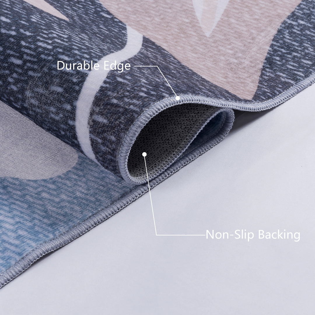 YUIlili Boho Floral Area Rug Charcoal Blue Beige Soft Low-Pile Non-Slip Machine Washable Carpet for Living Room, Bedroom, Hallway Runner Indoor Rugs #AZJL15