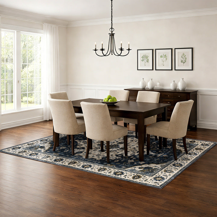 YUIlili Vintage Oriental Area Rug Navy Blue Beige Gold Soft Non-Slip Machine Washable Carpet for Living Room, Bedroom, Hallway Runner Indoor Rugs #AZJL160