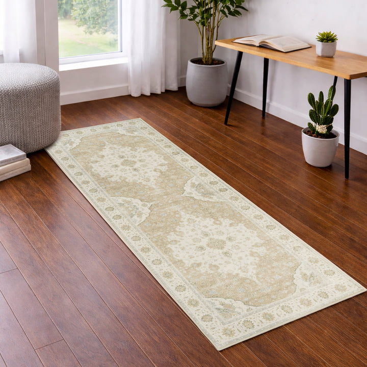 YUIlili Vintage Oriental Area Rug Navy Blue Beige Gold Soft Non-Slip Machine Washable Carpet for Living Room, Bedroom, Hallway Runner Indoor Rugs #AZJL160