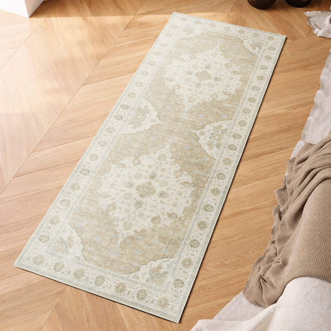 YUIlili Vintage Oriental Area Rug Navy Blue Beige Gold Soft Non-Slip Machine Washable Carpet for Living Room, Bedroom, Hallway Runner Indoor Rugs #AZJL160