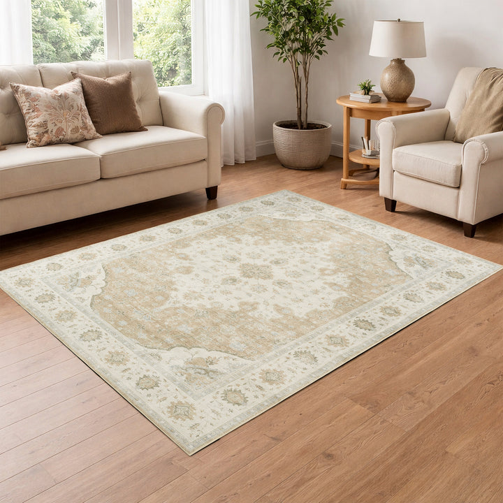 YUIlili Vintage Oriental Area Rug Navy Blue Beige Gold Soft Non-Slip Machine Washable Carpet for Living Room, Bedroom, Hallway Runner Indoor Rugs #AZJL160