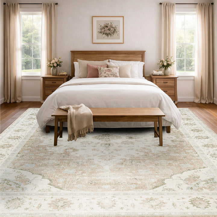 YUIlili Vintage Oriental Area Rug Navy Blue Beige Gold Soft Non-Slip Machine Washable Carpet for Living Room, Bedroom, Hallway Runner Indoor Rugs #AZJL160