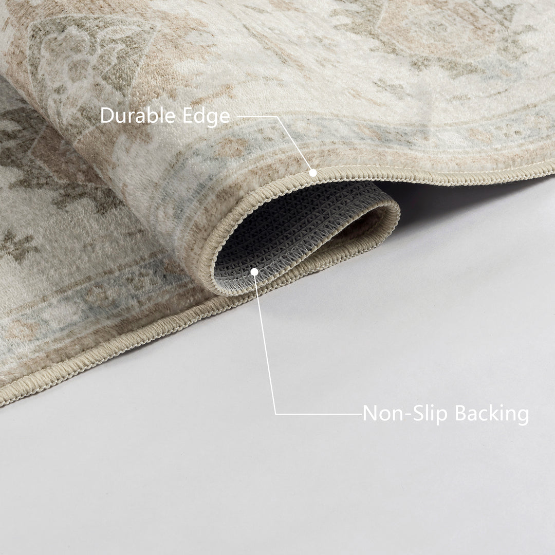 YUIlili Vintage Oriental Area Rug Navy Blue Beige Gold Soft Non-Slip Machine Washable Carpet for Living Room, Bedroom, Hallway Runner Indoor Rugs #AZJL160