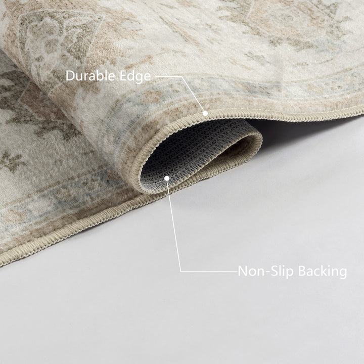 YUIlili Vintage Oriental Area Rug Navy Blue Beige Gold Soft Non-Slip Machine Washable Carpet for Living Room, Bedroom, Hallway Runner Indoor Rugs #AZJL160