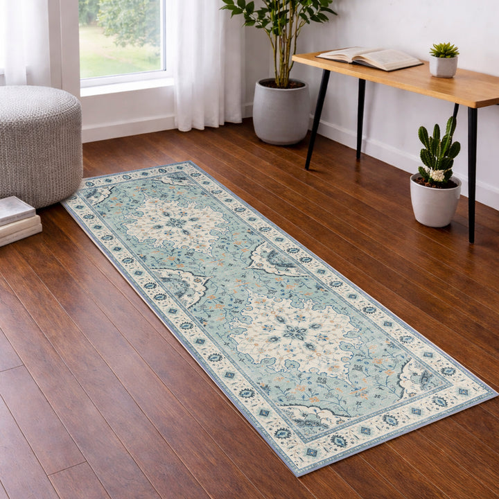 YUIlili Vintage Oriental Area Rug Navy Blue Beige Gold Soft Non-Slip Machine Washable Carpet for Living Room, Bedroom, Hallway Runner Indoor Rugs #AZJL160