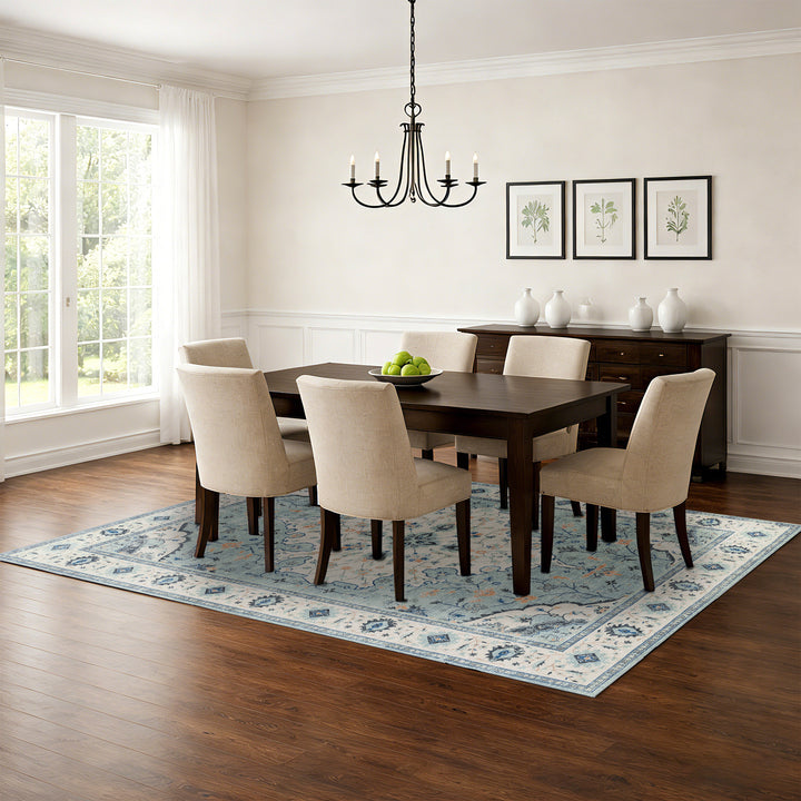 YUIlili Vintage Oriental Area Rug Navy Blue Beige Gold Soft Non-Slip Machine Washable Carpet for Living Room, Bedroom, Hallway Runner Indoor Rugs #AZJL160