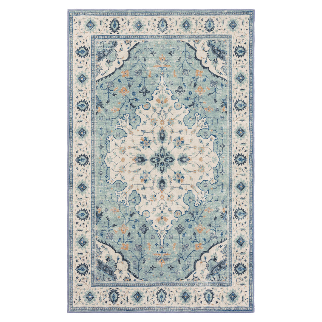 YUIlili Vintage Oriental Area Rug Navy Blue Beige Gold Soft Non-Slip Machine Washable Carpet for Living Room, Bedroom, Hallway Runner Indoor Rugs #AZJL160