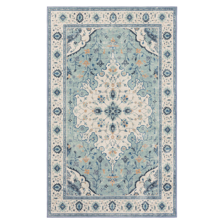 YUIlili Vintage Oriental Area Rug Navy Blue Beige Gold Soft Non-Slip Machine Washable Carpet for Living Room, Bedroom, Hallway Runner Indoor Rugs #AZJL160