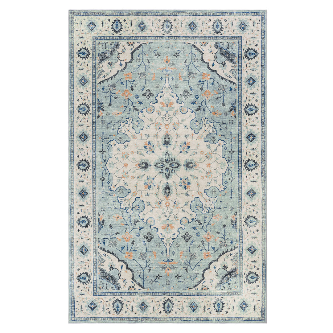 YUIlili Vintage Oriental Area Rug Navy Blue Beige Gold Soft Non-Slip Machine Washable Carpet for Living Room, Bedroom, Hallway Runner Indoor Rugs #AZJL160