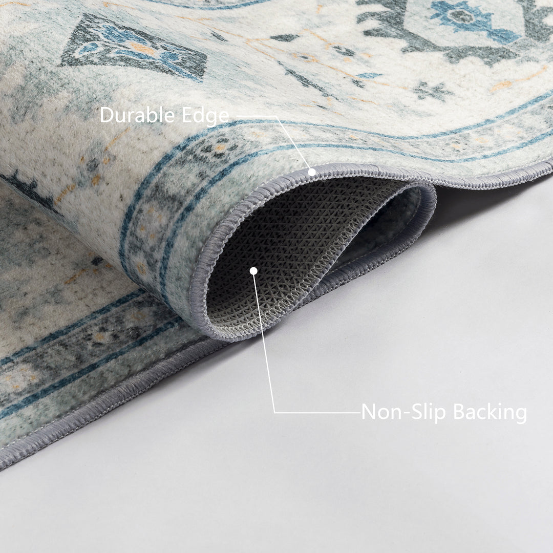 YUIlili Vintage Oriental Area Rug Navy Blue Beige Gold Soft Non-Slip Machine Washable Carpet for Living Room, Bedroom, Hallway Runner Indoor Rugs #AZJL160