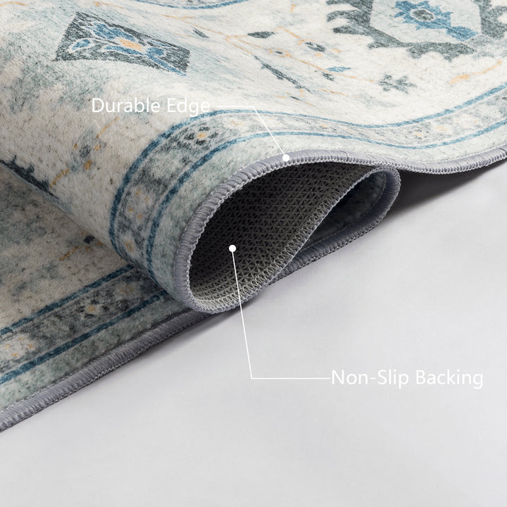 YUIlili Vintage Oriental Area Rug Navy Blue Beige Gold Soft Non-Slip Machine Washable Carpet for Living Room, Bedroom, Hallway Runner Indoor Rugs #AZJL160